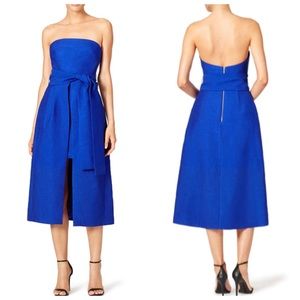 C/MEO COLLECTIVE Wake Me Dress Strapless Midi Blue Women’s Size Medium M Flawed